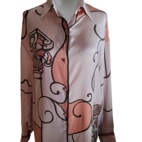 MARIO PUCCI CECCONI SIGNED ITALIAN 100% SILK VINTAGE 1960'S LONG SLEEVE BLOUSE - Picture 5 of 12